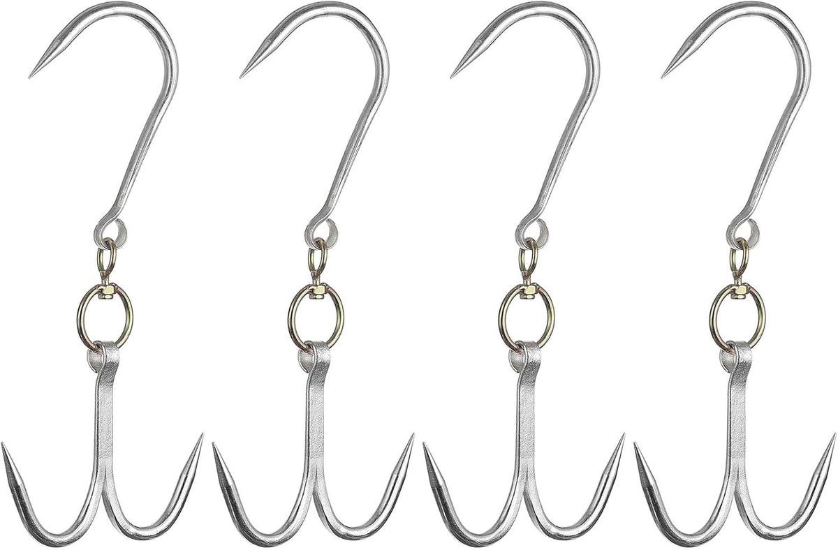 14.1'' Double Meat Hooks, 0.41'' Thickness Galvanized Swivel Meat Hook for Hanging Drying Smoking Meat Products, 4Pcs