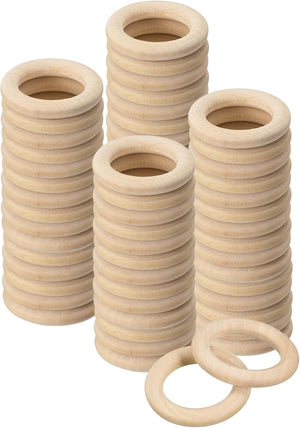 120Pcs Natural Wood Rings, 35mm/1.4inch Unfinished Smooth Macrame Circles Wooden Ring for Crafts DIY Projects Macrame Jewelry Pendant Making (6mm Thick)