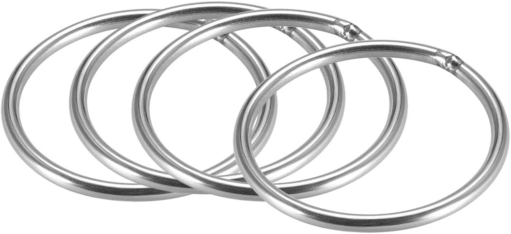 201 Stainless Steel O Ring 50mm(1.97") Outer Diameter 3mm Thickness Strapping Welded Round Rings 4pcs