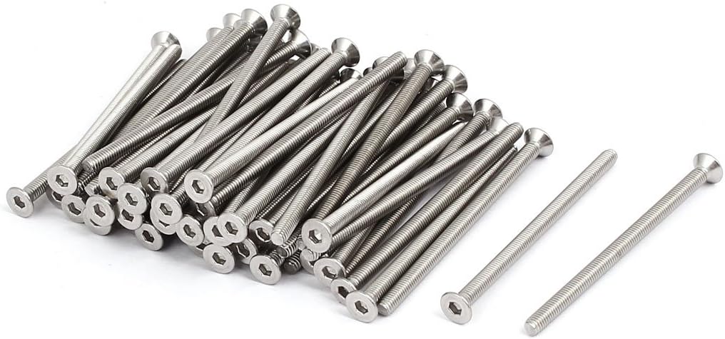 M3x50mm 304 Stainless Steel Flat Head Hex Socket Screws Fasteners DIN7991 60pcs