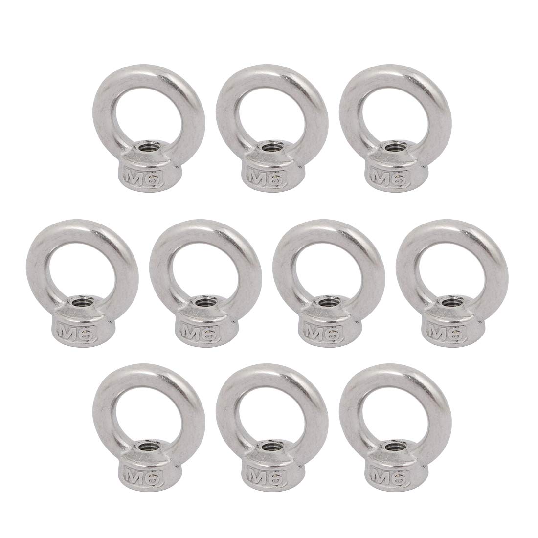 Lifting Eye Nut M6 Female Thread 304 Stainless Steel Round Shape for Rope Fitting Pack of 10