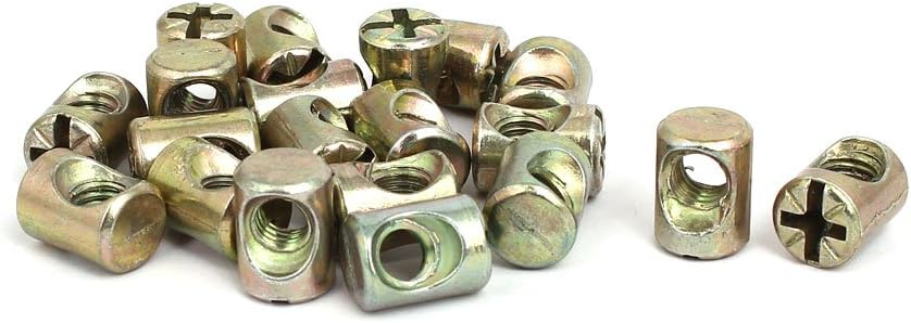 20pcs M6x13mm Barrel Bolt Cross Dowel Slotted Furniture Nut for Beds Chairs