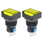 2Pcs 16mm Momentary Push Button Switch Yellow LED Light Rectangular Button 1 NO 1 NC Light 12V