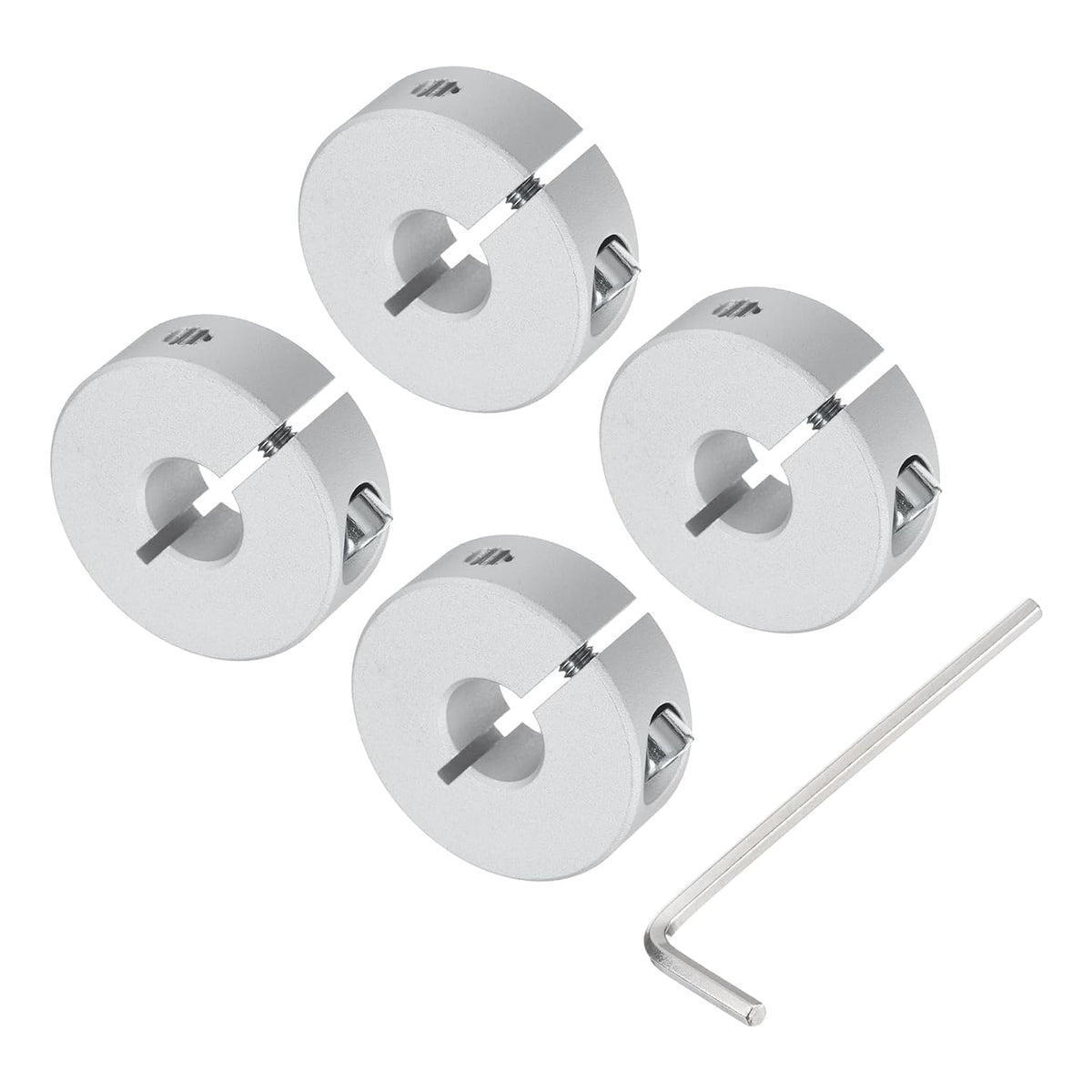 Single Split Shaft Collar Set for 10mm Shaft, One-Piece 4pcs Clamping Collars 30mm OD, 10mm Thickness, Aluminum Alloy Clamp-On Collar with M4 Set Screws and a Wrench