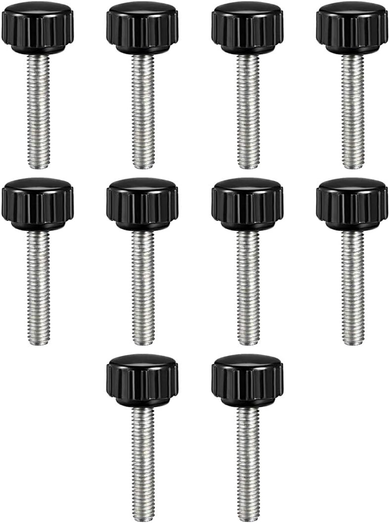 M5 x 25mm Metric Male Thread Knurled Clamping Knobs Grip Thumb Screw Hand Clamping Handle Bolt with 15mm Plastic Knobs Black 10 Pcs