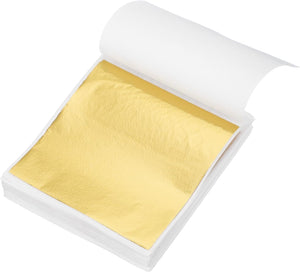 120pcs Leaf Sheets, 3.5" x 3.5" Metallic Foil Leaf Paper for DIY Crafts, Furniture, Nails, Paintings Decoration Gold Yellow