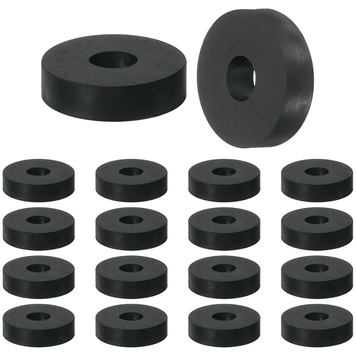 18 Pcs Multi Purpose Rubber Spacer, 0.5" OD x 1.5" ID x 0.4" Thickness Anti-Vibration Isolation Rubber Bushings Grommets Spacers Washers for Home Cars Boat Accessories (Black)