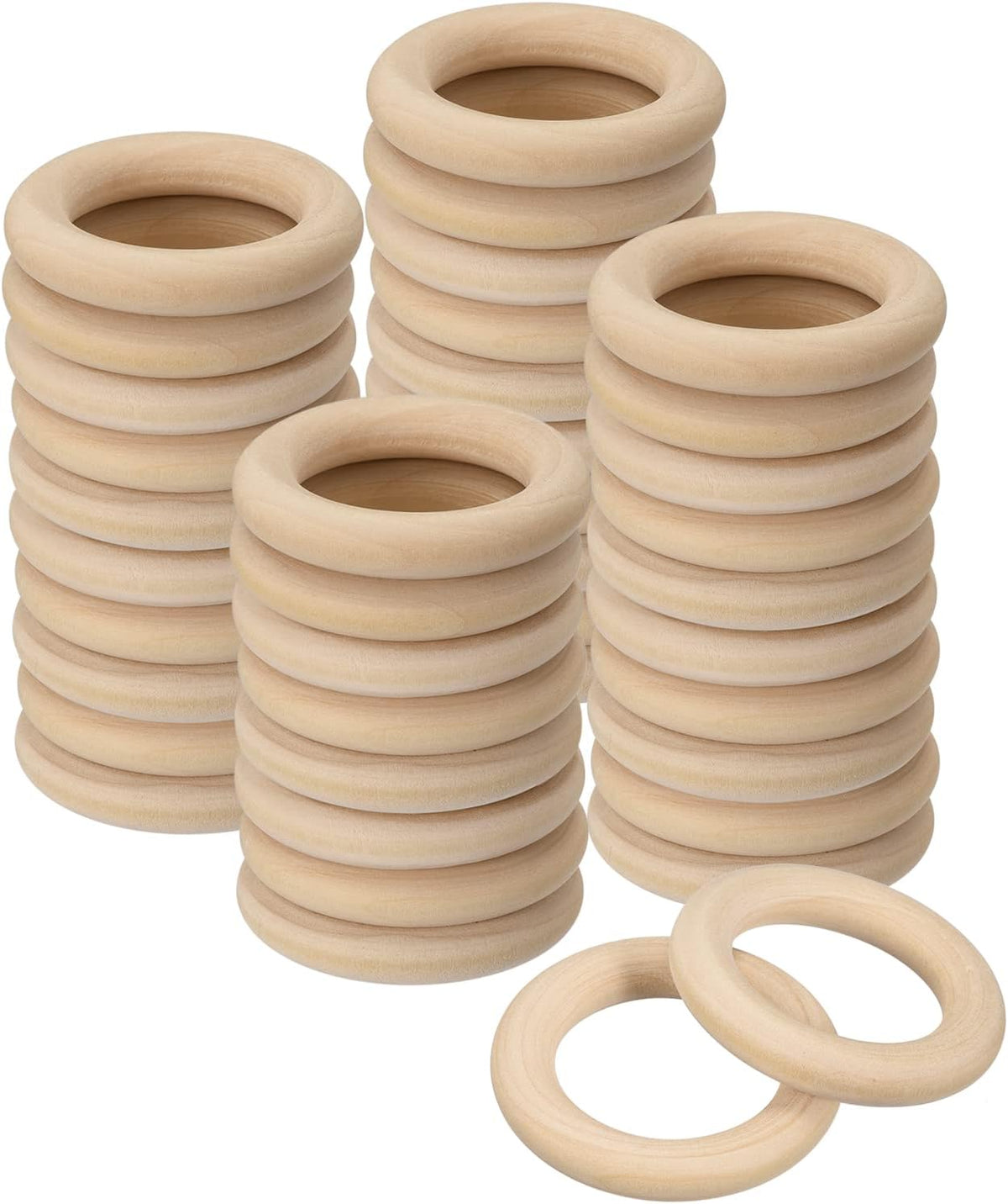 80Pcs 45mm(1.8-inch) Natural Wood Rings, 8mm Thick Smooth Unfinished Wooden Circles for DIY Crafting, Knitting, Macrame, Pendant