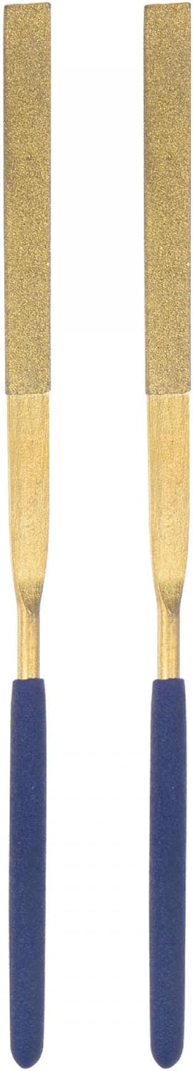 Diamond Needle Files, 3mm x 140mm Titanium Coated Flat Files Hand Tool with TPU Handle for Metal Stone Wood 2pcs