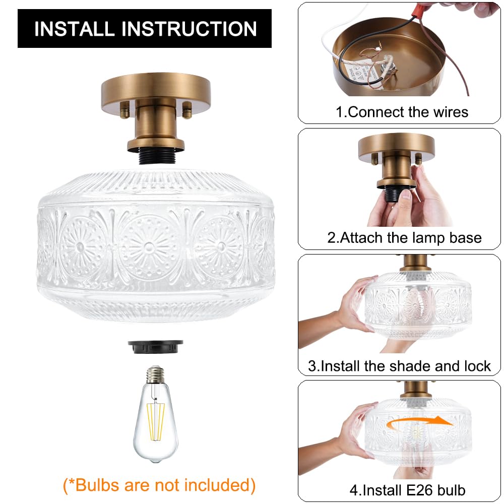 DSMJFU Lampu Langit Langsung Semi Flush, Perangkat Kaca Tebal Bahan Brass