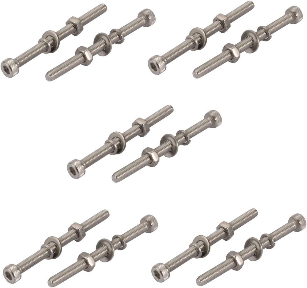 10pcs M4x50mm 304 Stainless Steel Knurled Hex Socket Head Bolts Nuts w Washers