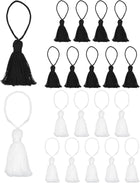 20Pcs Chunky Bookmark Tassels 4.3 Inch Hanging Loop Small Tassels Soft Mini Tassels for DIY Craft, Jewelry Making, Graduation Handmade, Black + White