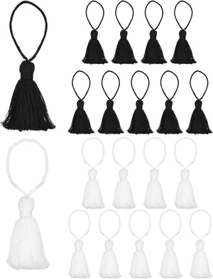 20Pcs Chunky Bookmark Tassels 4.3 Inch Hanging Loop Small Tassels Soft Mini Tassels for DIY Craft, Jewelry Making, Graduation Handmade, Black + White