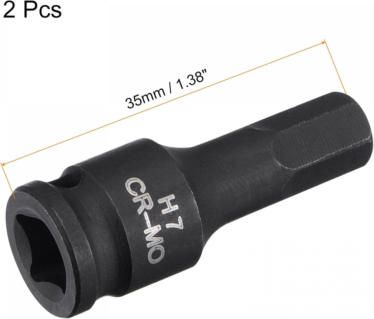 4mm Impact Hex Bit Socket, 1/4" Square Drive 35mm Length CR-MO Metric Sizes 2 Pcs