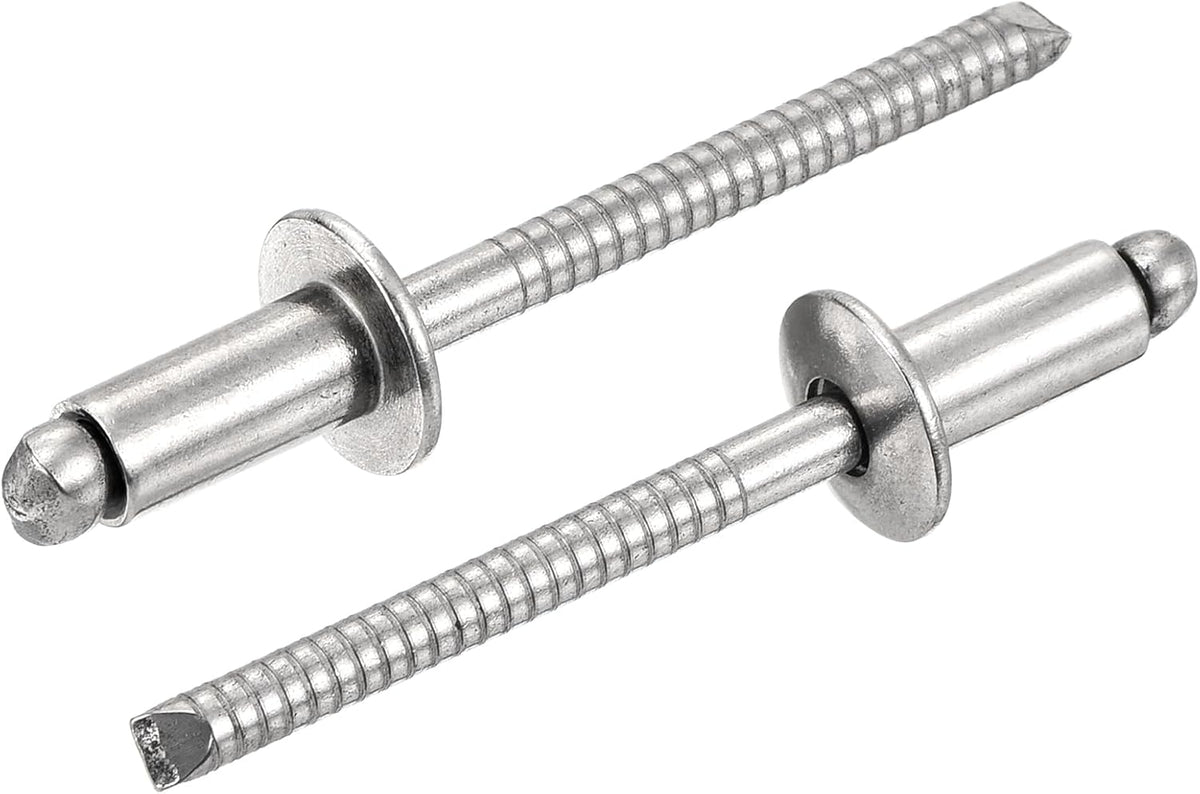 200Pcs 3/16"x3/8" 304 Stainless Steel Dome-Head Blind Rivets, Open-End Type Blind Rivets for DIY, Sheet Metal, Automotive Repairs, Furniture, Boat, and Duct Work (Silver)