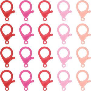 100 Pcs Mixed Colors Hard Plastic Lobster Claw Clasps Lanyard Snap Clip Hooks (Pink/Rose Red/Bright Red/Beige/Red)