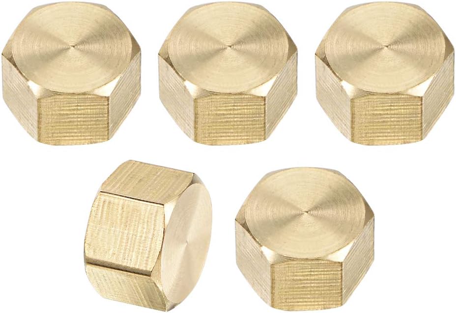 1/8-Inch Brass Cap 5pcs PT1/8 Female Pipe Fitting Hex Compression Stop Valve Connector