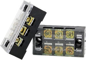 2 Pcs 600V 25A 3 Position Screw Terminal Strip Covered Barried Block