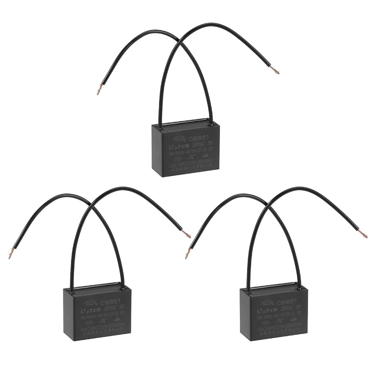 Ceiling Fan Capacitor CBB61 4.7uF 250V AC 2 Wires Metallized Polypropylene Film Capacitor 38x28x18mm for Electric Fan Pump Motor Generator 3Pcs