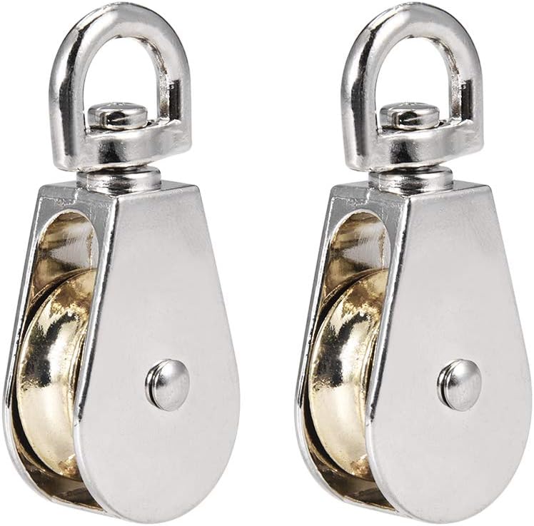 1 Inch Lifting Crane Swivel Hook Pulley Block Hanging Wire Towing Single Wheel Zinc Alloy 2pcs