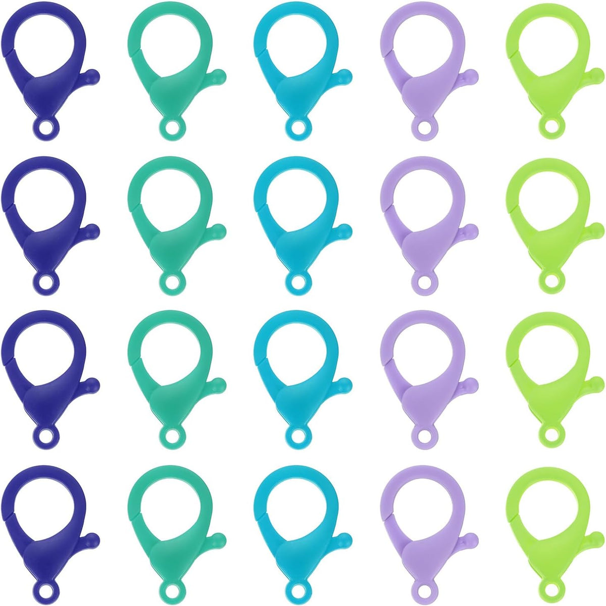 100 Pcs Mixed Colors Hard Plastic Lobster Claw Clasps Lanyard Snap Clip Hooks (Green/Bright Green/Lake Blue/Sapphire Blue/Light Purple)