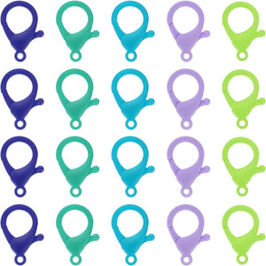 100 Pcs Mixed Colors Hard Plastic Lobster Claw Clasps Lanyard Snap Clip Hooks (Green/Bright Green/Lake Blue/Sapphire Blue/Light Purple)