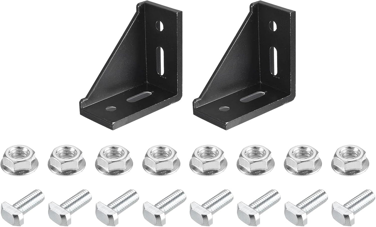 2Set Inside Corner Bracket Gusset Kits, 77x77x40mm 4080 Angle Connector for European 4040/4080 Series Aluminum Profile (Black/ 8 x Hex Flange Nuts & T-Slot Screws)
