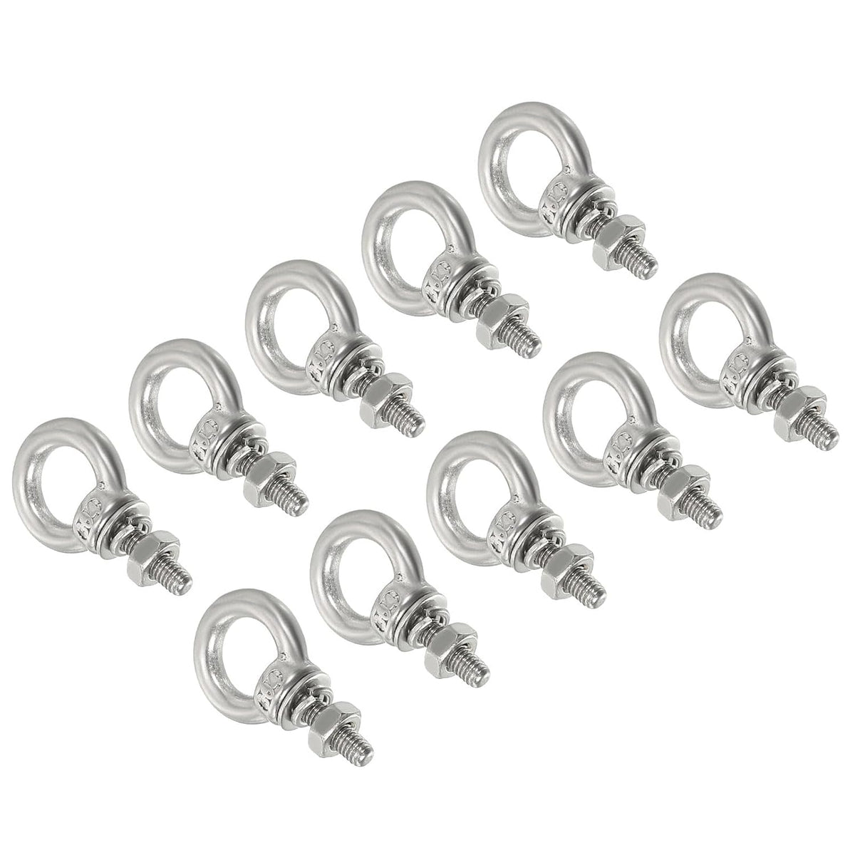 M3x9 1/8" x7/20 Stainless Steel Eye Bolts Threaded Screw Eyebolt Shoulder Ring with Nuts Washers for Lifting Hanging, 10 Set