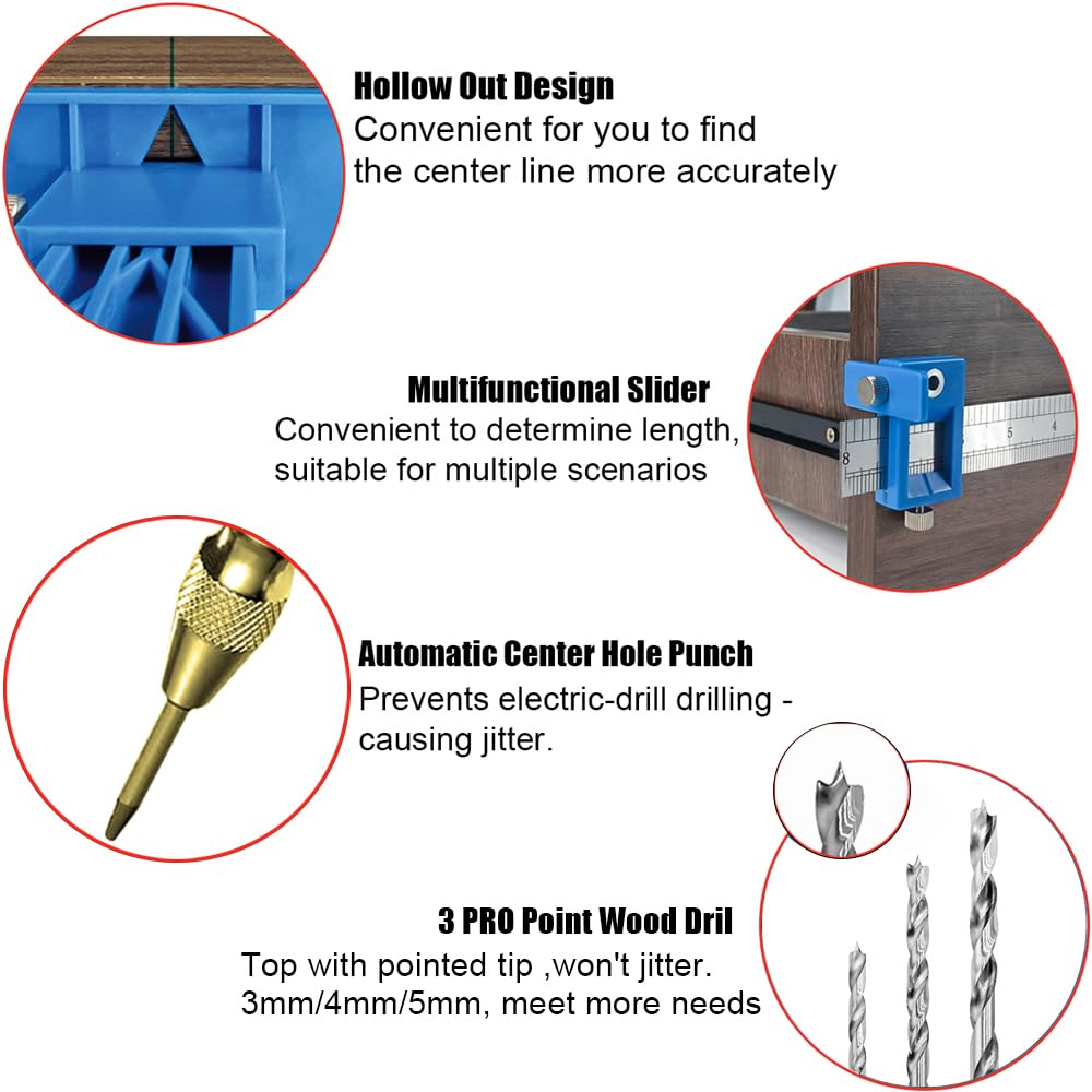 LinkMejor Cabinet Hardware Jig&Auto Center Punch&Point Drill Bits