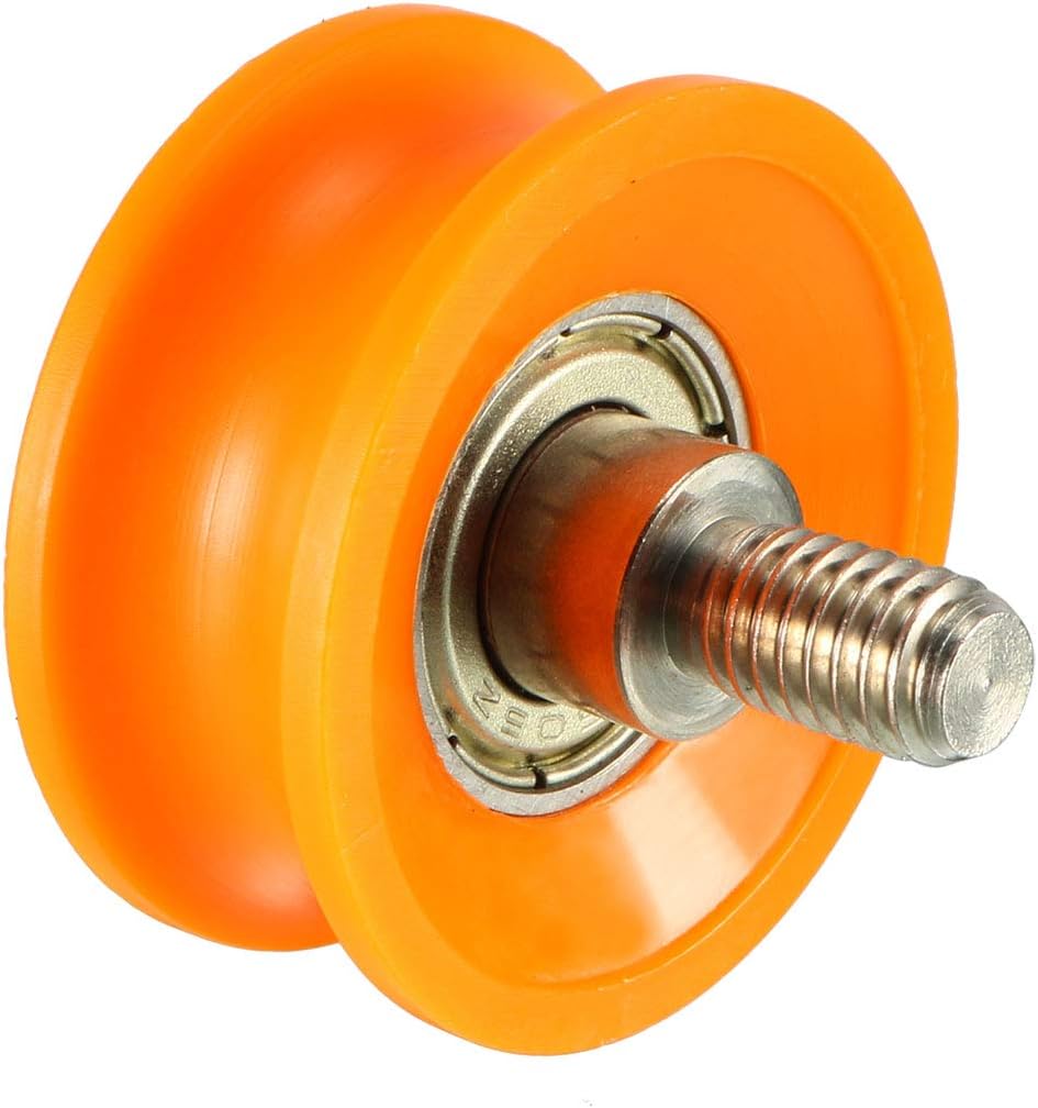 Bearing Roller with Threaded Rod 30x13mm M6 U Groove for Sliding Door Track Guide, Nylon, Orange, Pack of 4