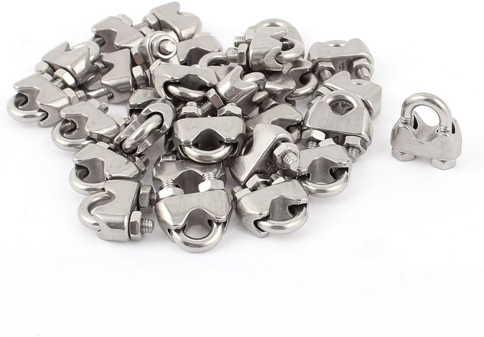 4mm 1/6 Inch Stainless Steel Wire Rope Cable Clamp Clips 30pcs