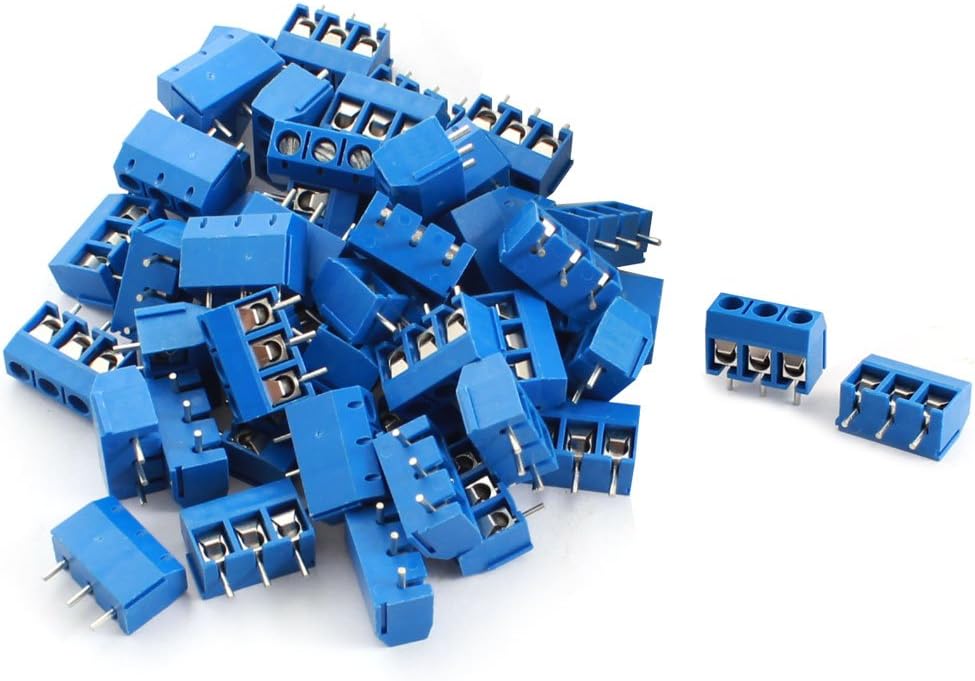 50Pcs 3 Pin 5.08mm Pitch PCB Board Screw Terminal Block 12A 300V Blue