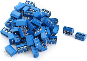 50Pcs 3 Pin 5.08mm Pitch PCB Board Screw Terminal Block 12A 300V Blue