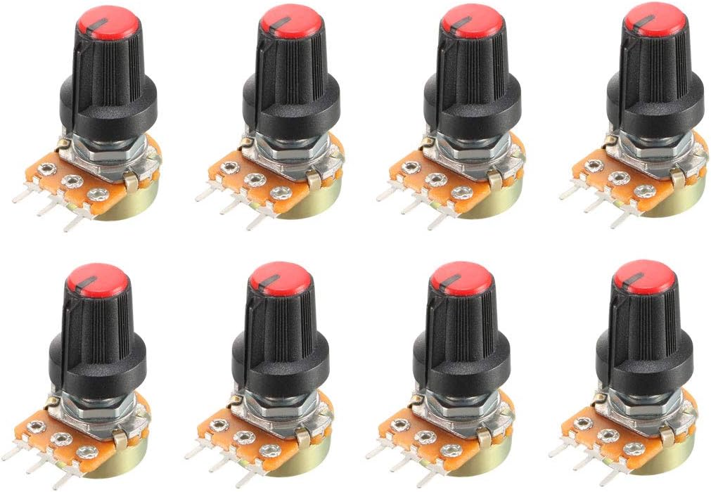 8Pcs 5K Ohm Variable Resistors Single Turn Rotary Carbon Film Taper Potentiometer with Knobs