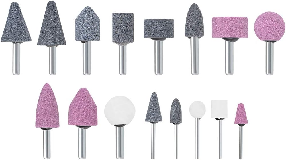 Abrasive Stone Points Set Grinding Wheel Polishing with 1/8-inch and 1/4-inch Shank 16 Pcs
