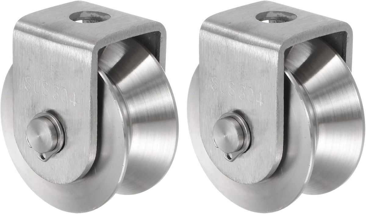 2 Pcs V Groove Wheel Pulley 304 Stainless Steel, 1.9" Dia Track Wheel Pulley Block Loading 880lbs for Sliding Gate, Industrial Machines, Groove Width 0.62"