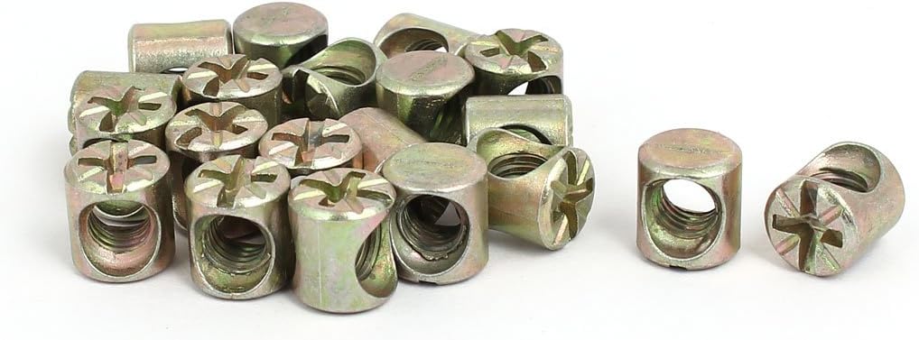 M6 x 10mm Cross Dowel Slotted Metal Barrel Nuts 20PCS for Furniture Bed Chair