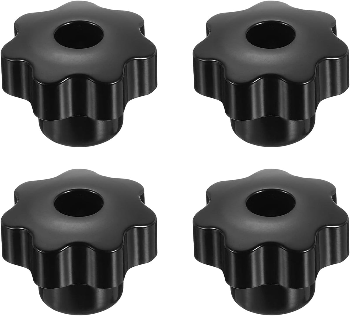 4pcs Clamping Star Knobs M10 Metric Female Thread 40mm 7-Point Star Plastic Head Through Hole Brass Insert Screw-in Threaded Hand Knob Handles Jig Knobs, Black