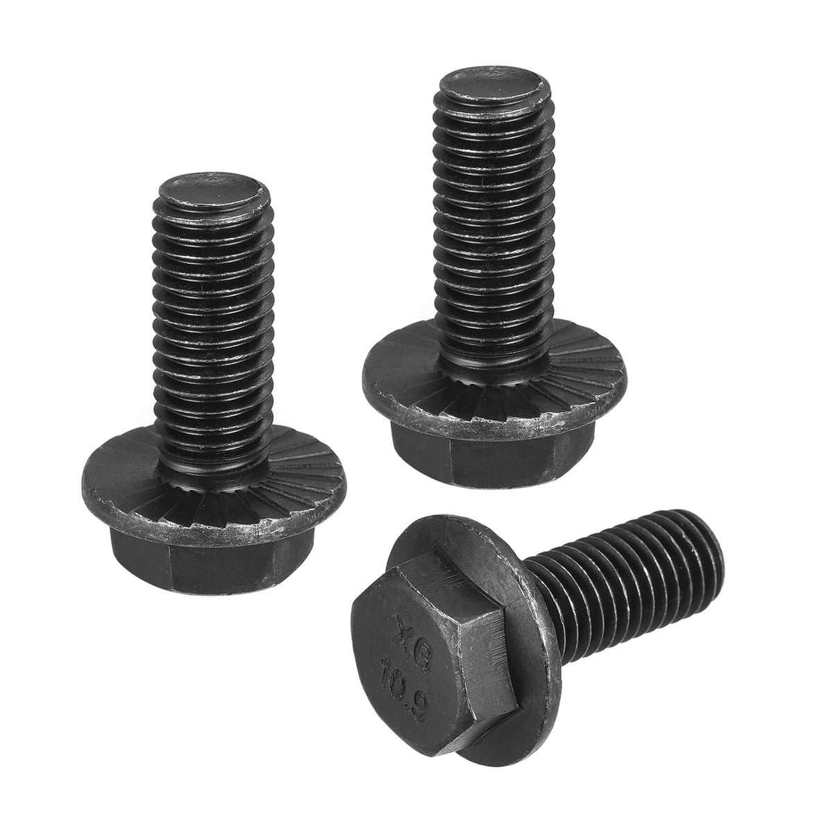 M12-1.75x30mm Hex Serrated Flange Bolts 10.9 Grade Carbon Steel Screws 3pcs