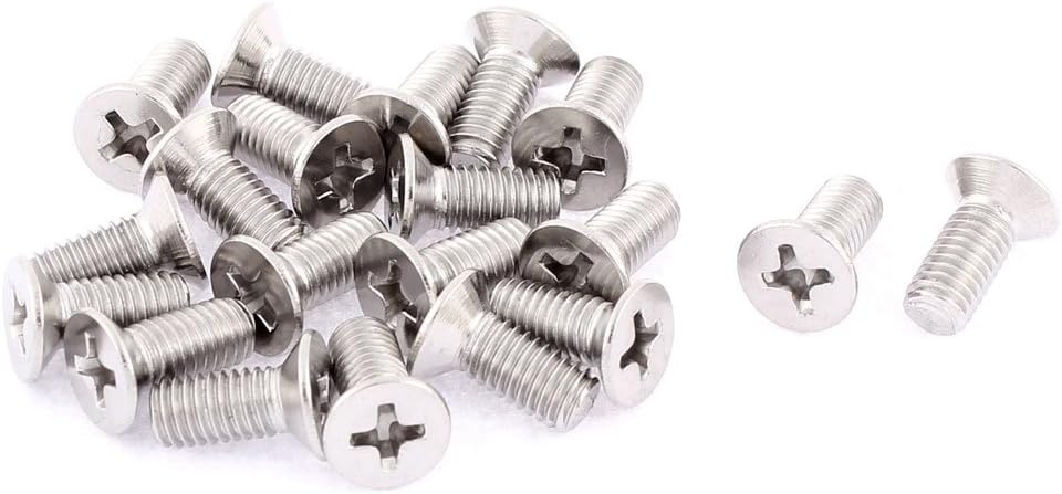 M5-0.8 x 12mm Fine Thread Phillips Round Head Stainless Steel Countersunk Bolts Screws 20 Pcs