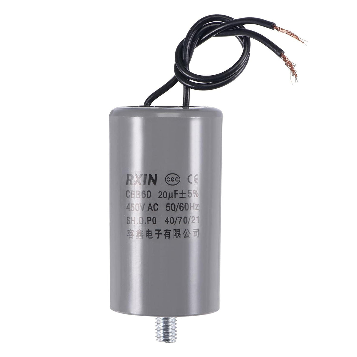 CBB60 Run Capacitor 20uF 450V AC 2 Wires 50/60Hz Cylinder 74x40mm with M8 Fixing Stud for Air Compressor Water Pump Motor