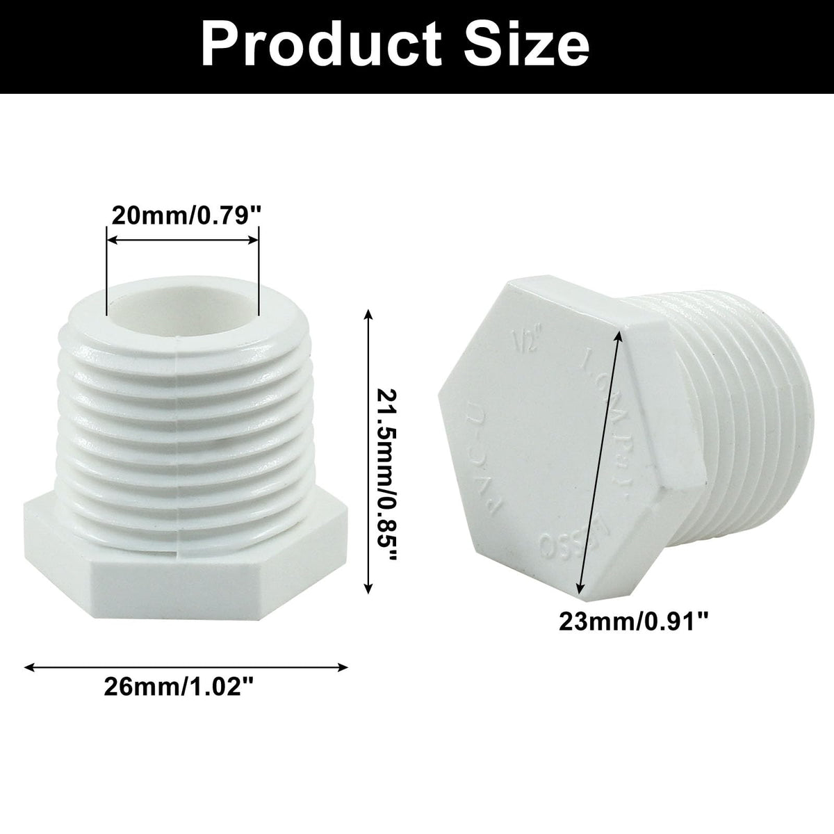 LinkMejor 10 Pcs 1/2" PVC Bucățică cu Filet Alb