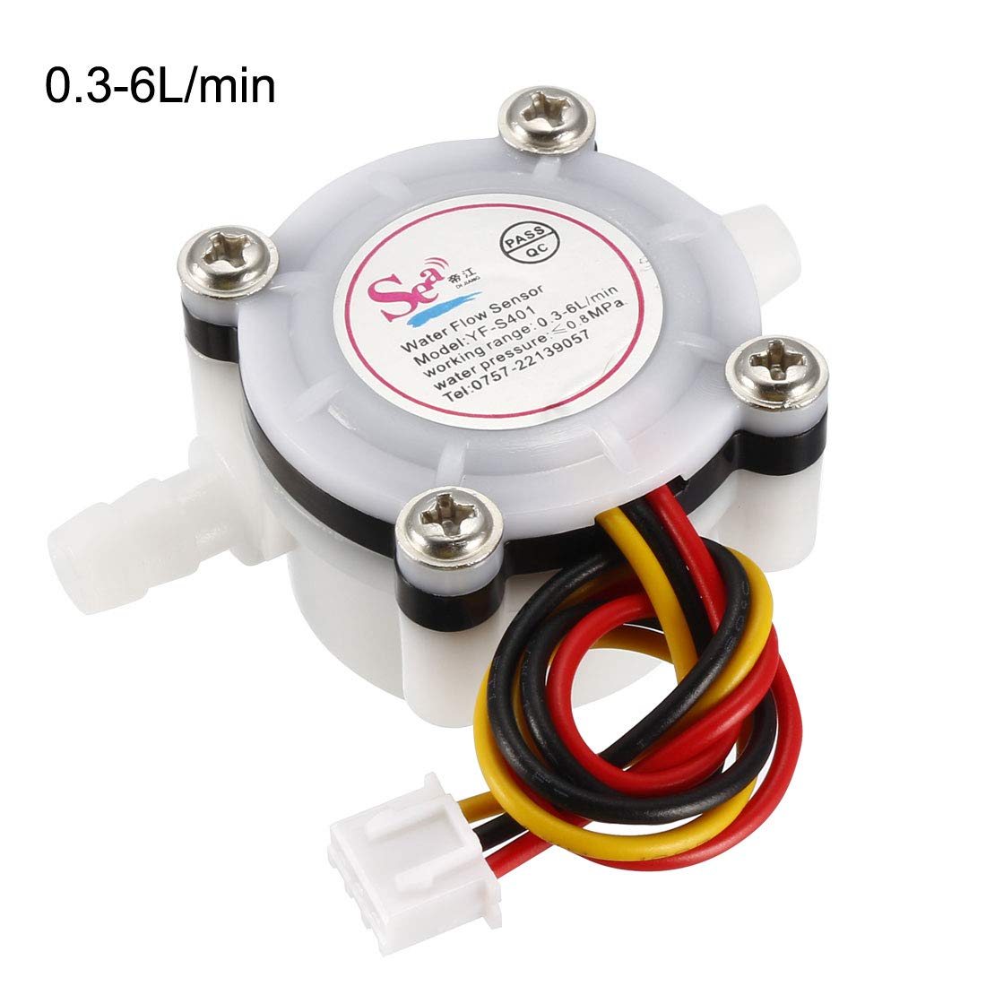 Sensor di flusso a effetto Hall liquido 1/4in Interruttore Contatore di flusso DC5V 0.3-6L/min Bianco YF-S401