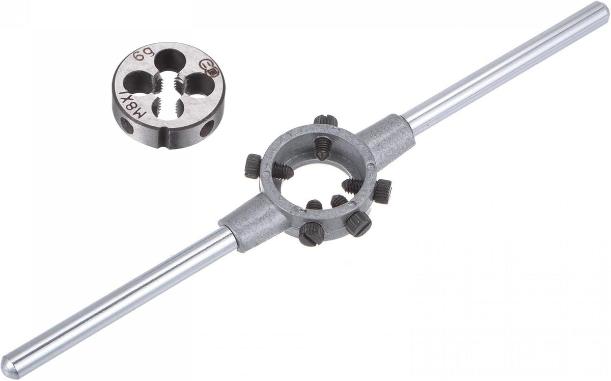 Die Stock Handle Wrench Set, M8 x 1 Threading Round Die and 25mm (Fit M7-M9 Dies) Holder Adjustable Wrench Hand Tool