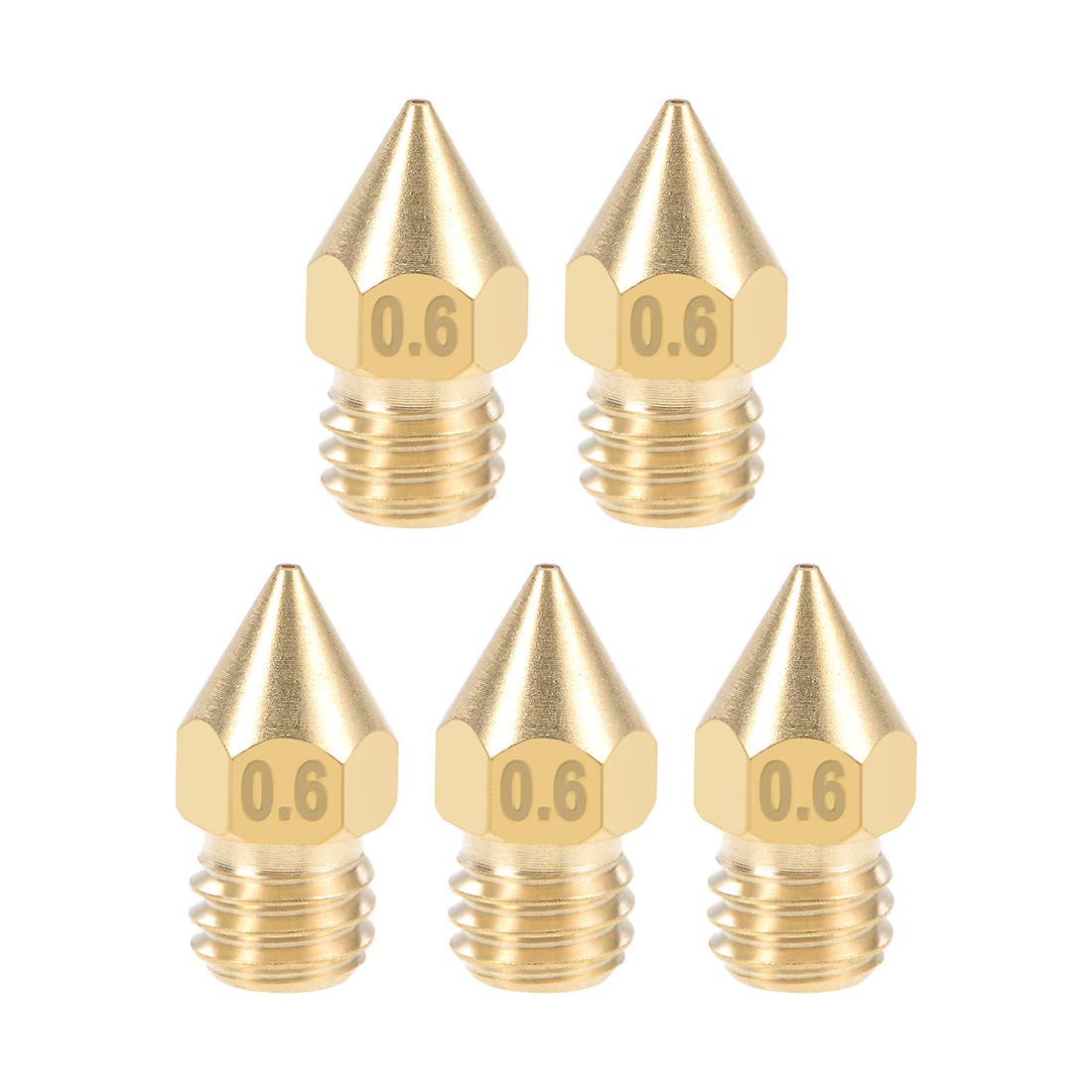 0.6mm 3D Printer Nozzle Head M6 Thread Replacement, Brass 5pcs