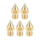 0.6mm 3D Printer Nozzle Head M6 Thread Replacement, Brass 5pcs