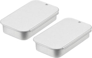 Metal Tin Box Containers, 2Pcs 2.4x1.3x0.4 Inch Silver Mini Portable Metal Slide Top Tin Containers for Jewelry Crafts