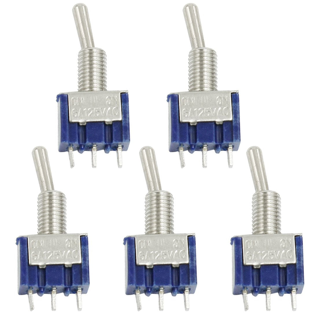 a12072300ux0597 Single Pole Double Throw SPDT On/On Toggle Switch, 5 Piece, AC 125V, 6 A