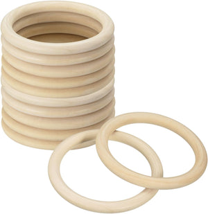 12Pcs Natural Wood Rings, 100mm/3.9inch Unfinished Smooth Macrame Circles Wooden Ring for Crafts DIY Projects Macrame Jewelry Pendant Making (10mm Thick)