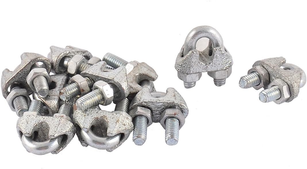 M5 5mm 3/16 Inch Metal Wire Rope Saddle Cable Clamps Clips Silver Tone 10pcs